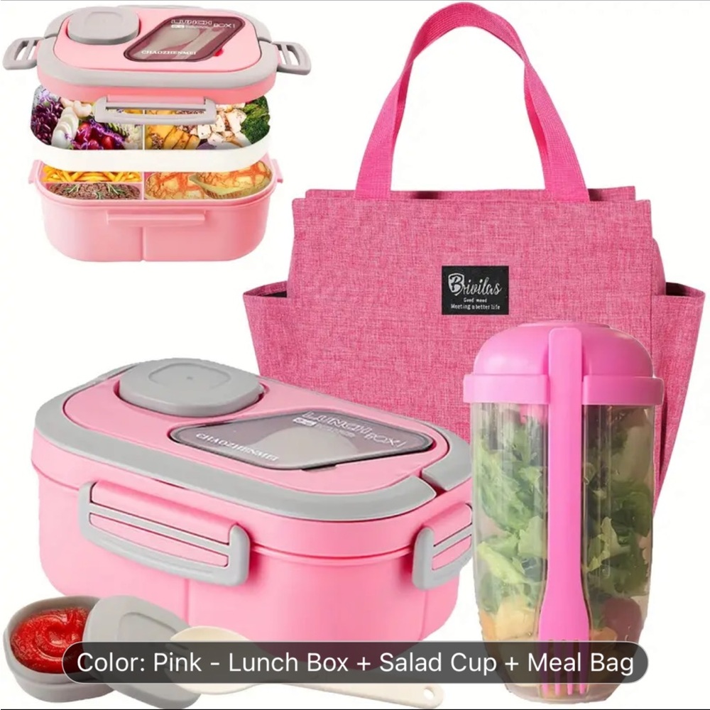Pink Lunch Box Set with Salad Cup and Meal Bag